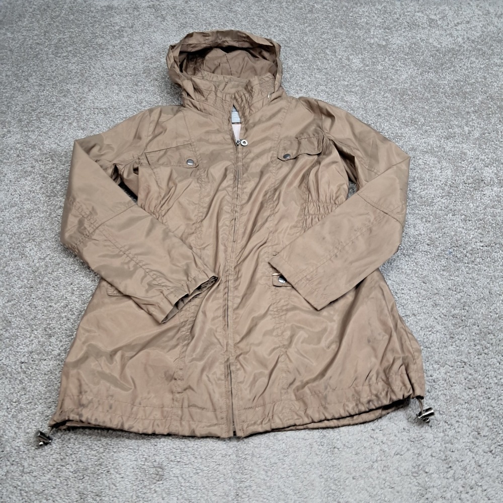 Classicsports Techwear Womens Tan Hooded Windbreaker Utility Jacket Size M